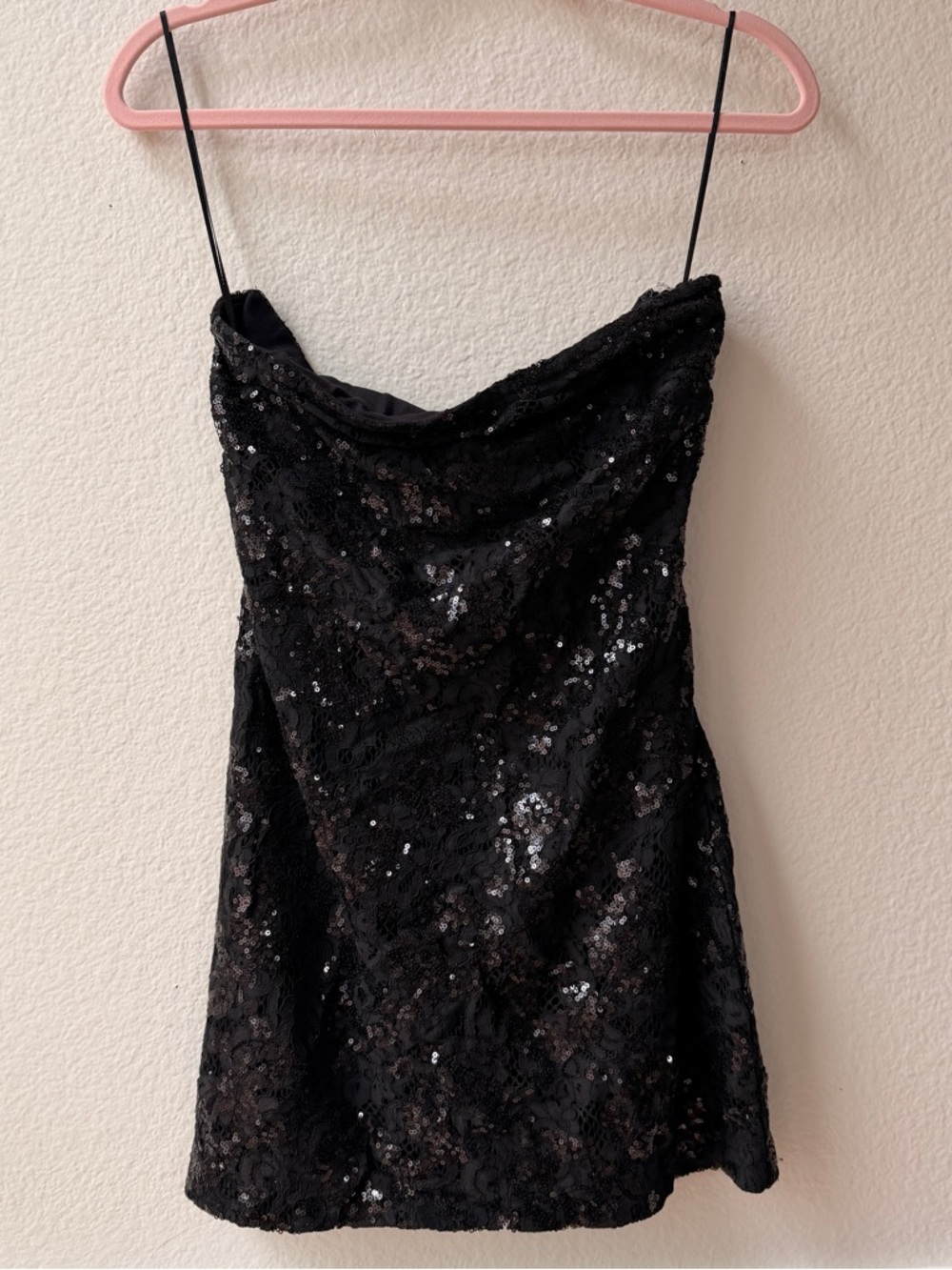 Free People Black Sequin Strapless Mini Dress S Lace Party Club Holiday Glam